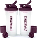 Utopia Home Shaker Bottiglia 2 Pack - 24 Ounce Plastic Protein o Cocktail Shaker Bottiglia per Pre & Post allenamento con Twist & Lock Protein Box Storage (Clear/Plum)