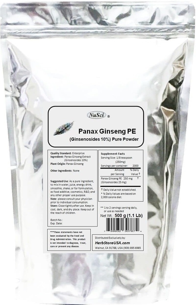 Polvere dell'estratto di Ginseng di Panax, Ginsenoside standardizzato del 10%, energia e vitalità (500 grammi (1.1 lb))