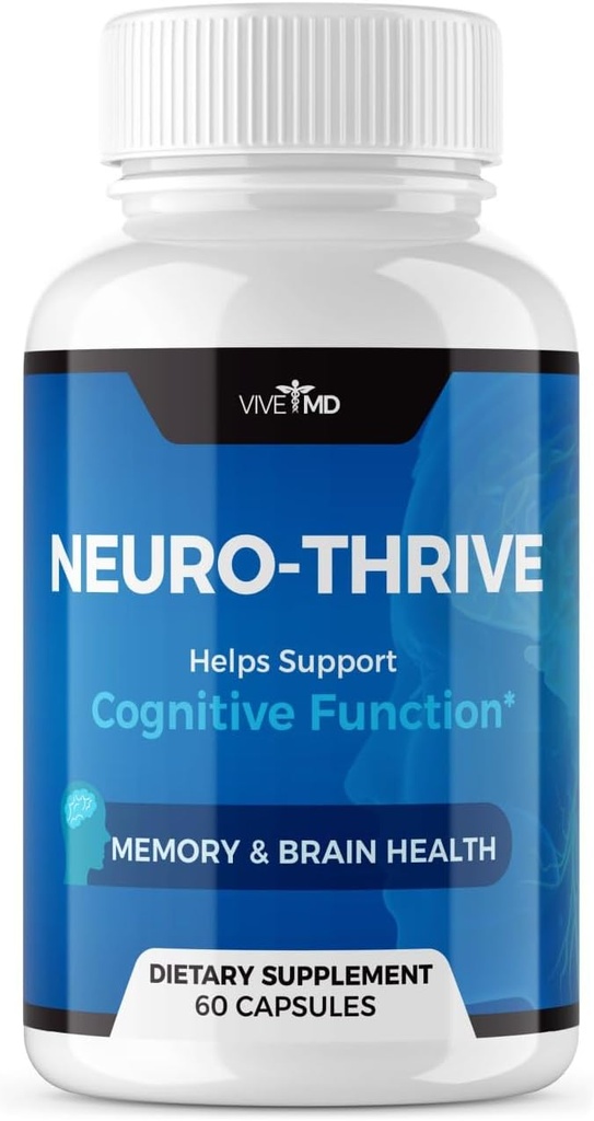 VIVE MD Neuro Thrive Brain Supplement - Formula Ufficiale - Neuro Thrive PQQ, Neuro Thrive - Extra Forza con Ginkgo Biloba Extract, Siberian Ginseng Extract - (60 capsule)