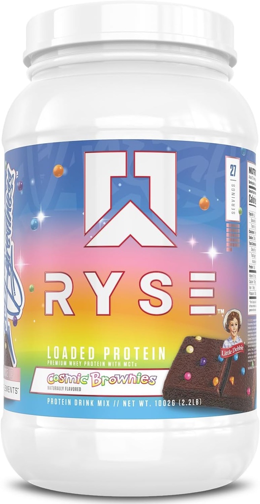 RYSE ha caricato la polvere proteica - Little Debbie Cosmic Brownie - 25g Whey Protein Isolate & Concentrate con fibra prebiotica & MCTs - Carbo basso, Basso zucchero, Digestivo-Friendly - 27 Servings / 2 lb Tub