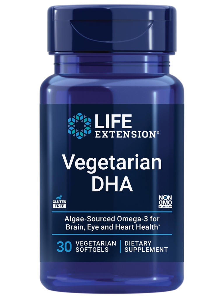 Estensione di vita DHA Vegetariano, Omega-3 da Alghe per la cognizione, Mood & Eye Health, Senza glutine, Non OGM, Vegan, 30 softgels