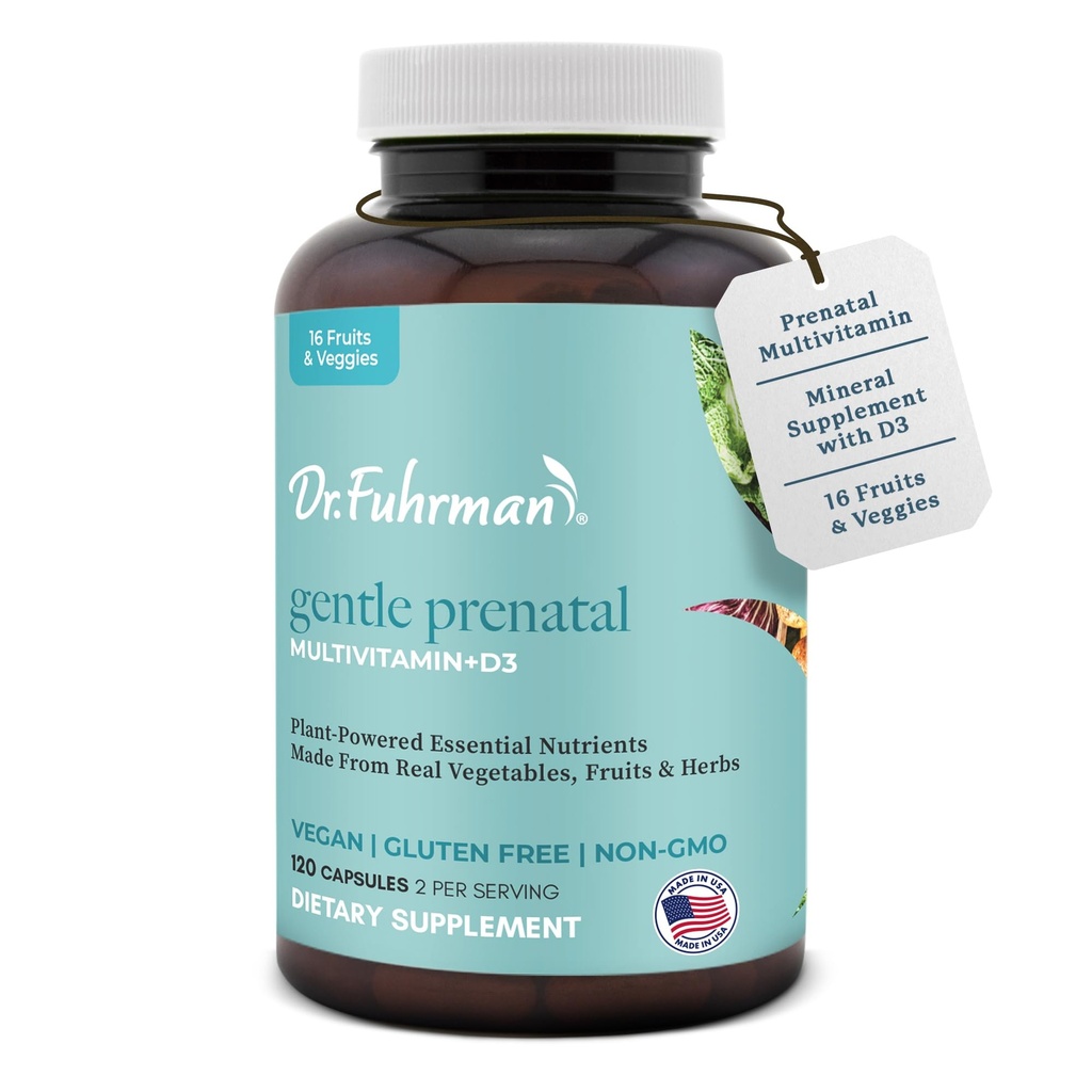 Vitamine Prenatali Dr Fuhrman per le donne | Vitamine Prenatali Medico-Formulate | Folato Naturale, B12, Choline & Iodio per il supporto alla gravidanza, Salute cerebrale e immunitaria | Nessun acido folico sintetico | 120 Cap