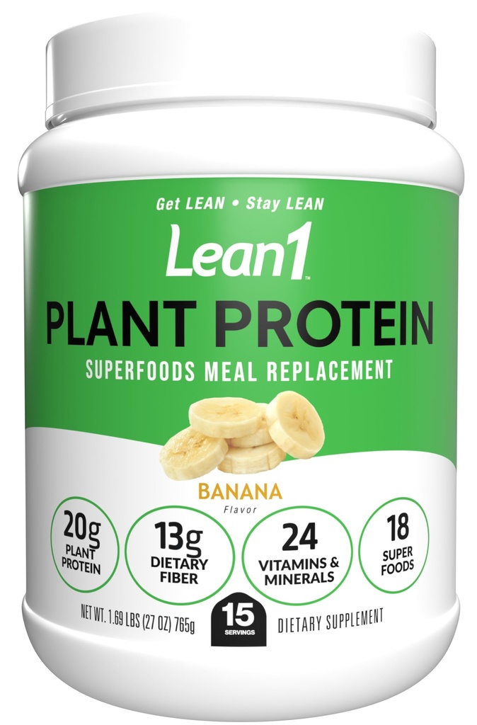 Lean1 polvere vegetale di proteine, sostituzione del meal, aroma di banana, 15 di servizio