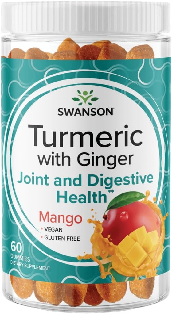 Swanson Turmerico con Ginger Gummies - Tutto integratore naturale Promuovere la salute del sistema digestivo e immunitario - Aiuta a sostenere la funzione congiunta & Capacità di movimento - (Mango, 60 Gummies)