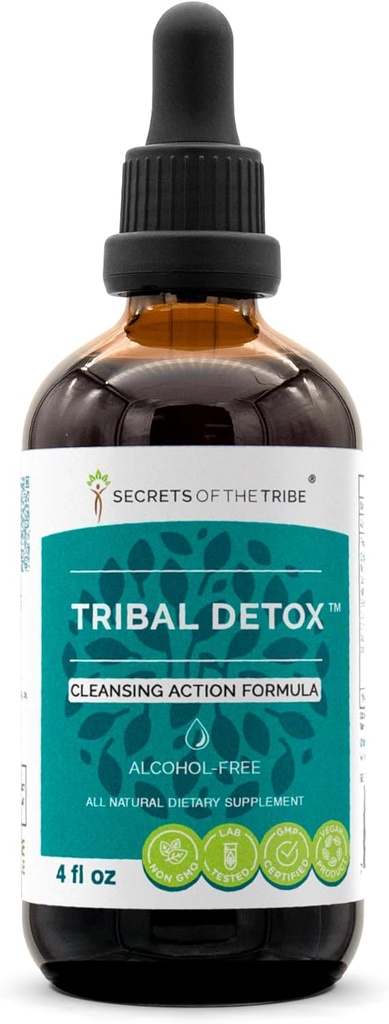 Estratto di erbe di di disintossicazione tribale, tintura di glicerite senza alcool, curcuma, dadelion, cardo del latte, Burdock, Cleavers, mirtillo, Goldenrod, formula di azione di pulizia del tè verde (4 FL OZ)