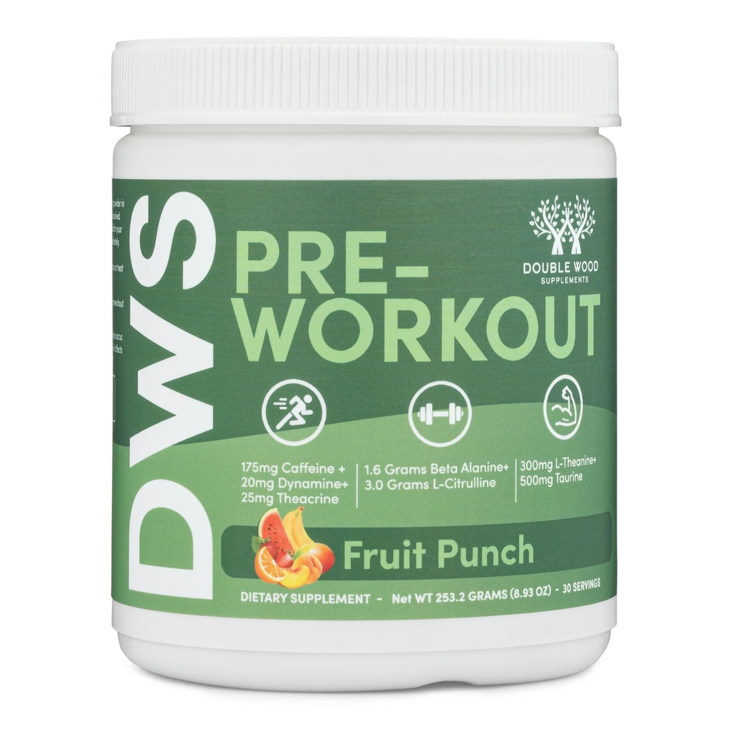 Polvere pre-allenamento per uomini e donne (30 Serve di caffeina, Beta Alanina, L-citrullina, Dynamine, L-teanina, Taurina, Theacrine, & More) Polvere pre-allenamento con Scoop di Double Wood (Fruit Punch)