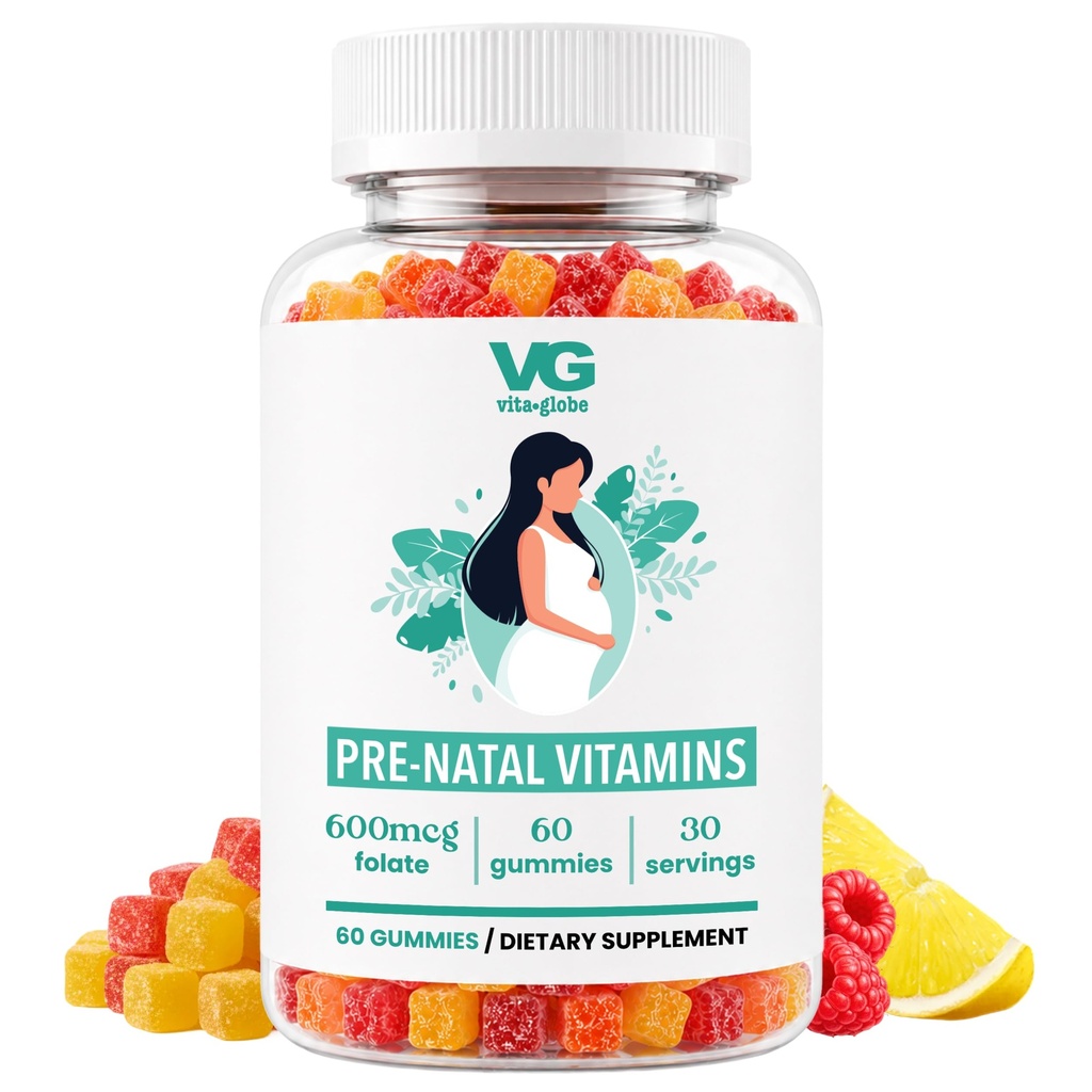 VITA GLOBE Prenatal Fish Oil Gummy Vitamine - Womens Multivitamin per crescita sana e sviluppo del cervello con vitamina A, D E, B6, Folate e Biotin, 60 Conte