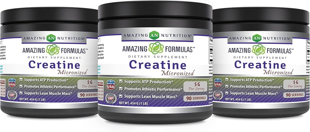 Incredibile Formulas Micronized Creatine Monohydrate Supplement | 5000 Mg | Non-GMO | Gluten Free | Made in USA (1 Lb - 3 Pack, Unflavored)