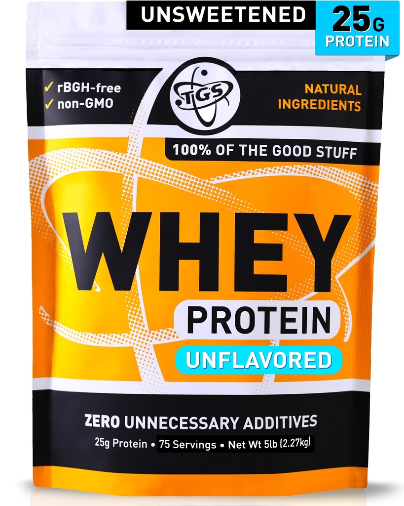 TGS Nutrition 100 Whey Protein Powder non aromaed, non zuccherato - pulito, nessun ingredienti artificiali per gli uomini e le donne - 5lb Bulk, Soy Gluten Free, Keto, Carb basso - Post Workout Muscle Recovery