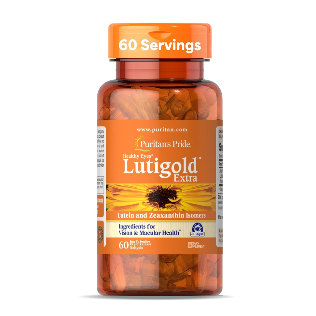 Puritan Pride Premium Healthy Eyes LutigoldTM Extra Lutein con Meso-Zeaxanthin e Zeaxanthin per uomini e donne, Vision Health Support, 2 mesi di alimentazione, 60 Easy-to-Swallow Rapid Release Softgels