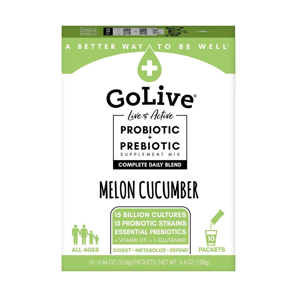 GoLive Probiotics for Adults and Kids, Melon and Cucumber, 10ct- Probiotics for Adults and Kids, Prebiotic Fiber for Gut and Digestive Health, Consigliato da Medici e Dieitiani
