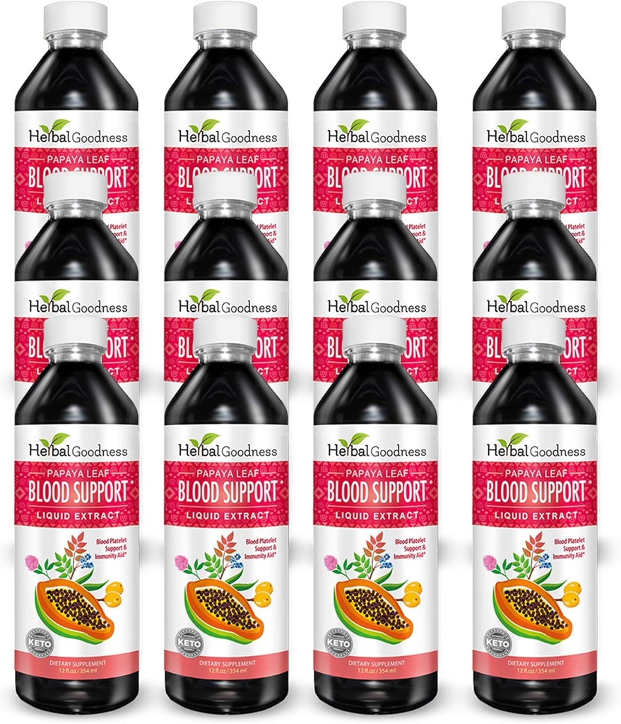 Papaya Leaf Blood Support Liquid - 15X Strength - Papaya Leaf Extract - Piatti sani, Sangue Cleanse, Digestione, Papaya Enzyme - 12 (12oz) Bottiglie Liquido - Bontà Erba - Made in Italy