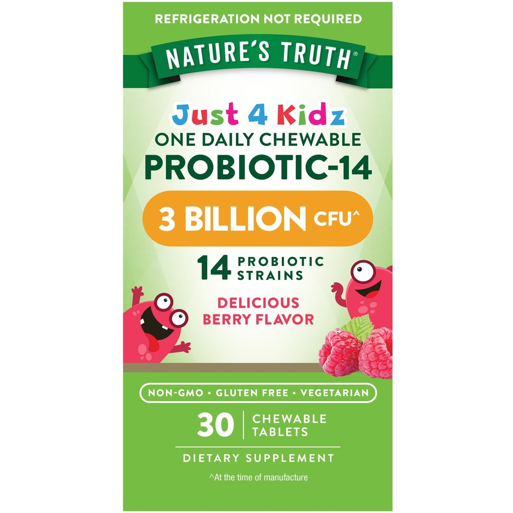 Probiotici di verità della natura per bambini | 30 compresse masticabili | 3 miliardi di CFU | Sapore di bacche | Vegetariano, Non OGM & Gluten