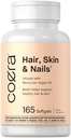 Coera Hair, Skin and Nails Vitamins | 165 Softgels | con Biotin, Collagen & Marocchino Argan Oil | Non-GMO & Gluten Integratore gratuito per uomini e donne