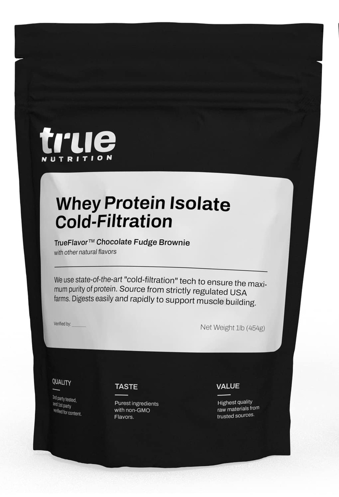 Polvere dell'isolato della proteina del siero di nutrimento vero - Filtro a freddo, 27g proteine per porzione - Supporta la crescita e il recupero del muscolo - Keto, senza glutine, senza lattosio, senza OGM - Brownie del fudge del cioccolato - 1lb