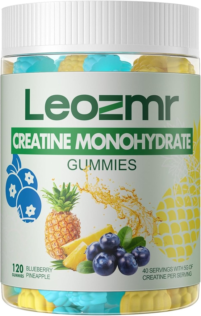 Creatina Monoidrato Gummies 5000mg per uomini e donne, Masticabili Creatina Monoidrato Supplemento (120 conte)- Ananas di mirtillo