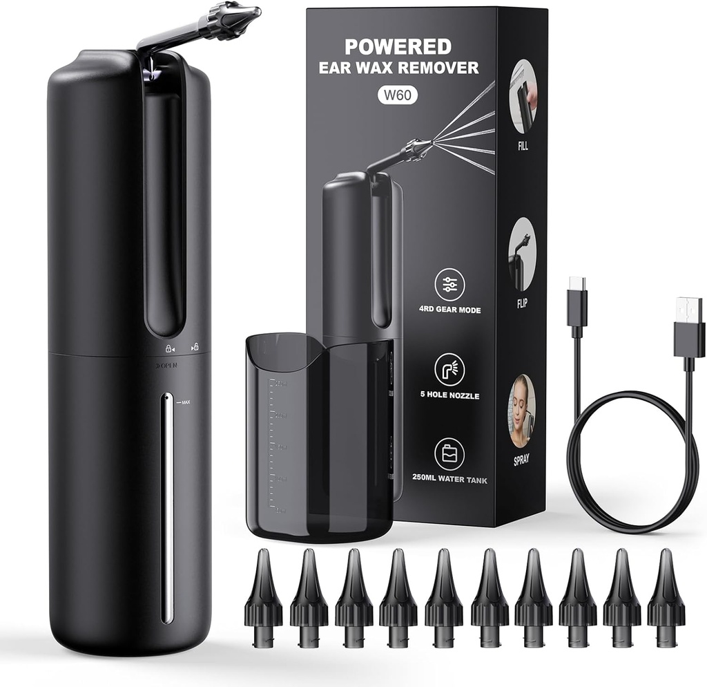 Ear Wax rimozione Ear Ear Irrigation Flushing System Water Powered Ear Cleaner con 4 modalità di pressione Strumento di pulizia dell'orecchio sicuro ed efficace resistente all'acqua USB ricaricabile