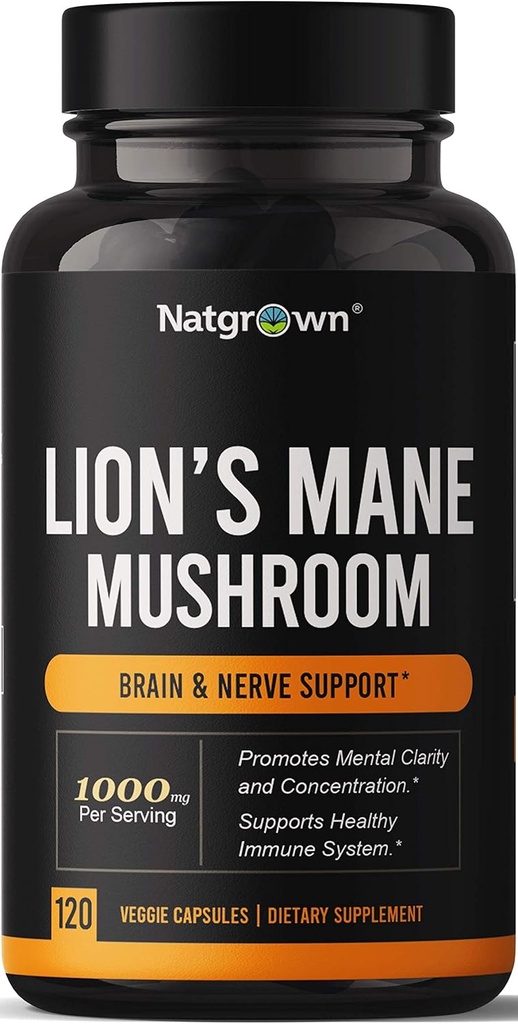 Natgrown Lions Mane Mushroom Supplemento Capsule - Organic Lion’s Mane Extract Nootropic Brain Supplemento per Uomo e Donne - Promuove Clarity Mentale, Focus e Memoria - Vegan Pills