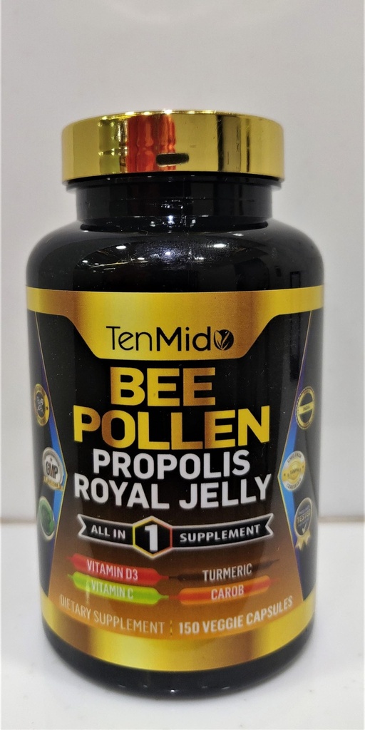 Capsule di polline d'api per uomini e donne, Formula 7-in-1 con Propolis, Jelly reale, curcuma, carob & More - Energia, Immune, supporto digestivo - Ricco di nutrienti, vitamine - 150 capsule
