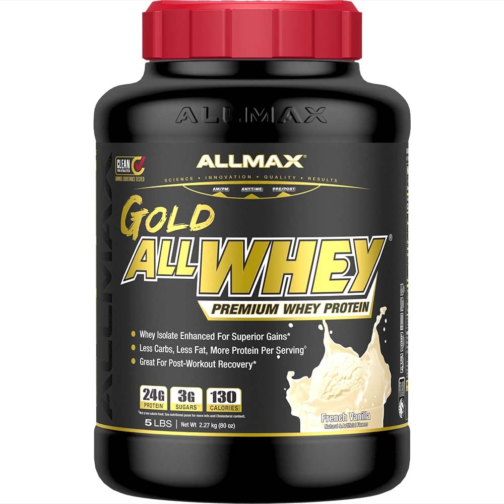 ALLMAX Nutrition Gold ALLWHEY, French Vanilla - 5 lb - 24 Grammi di Proteine Per Scoop - Gluten Free, Low Carb & Low Sugar - Circa 71 Serve