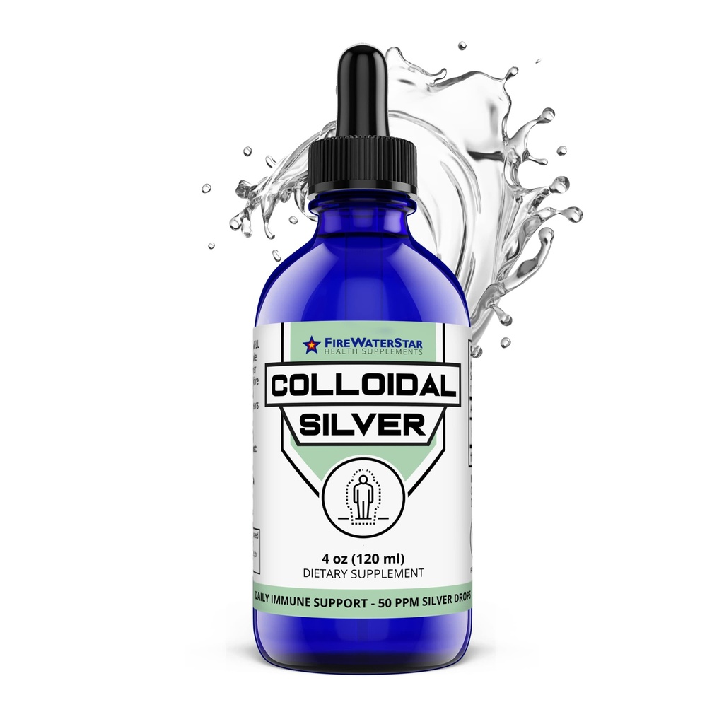 FWS Colloidal Silver, Liquid Silver Drops, 99,99% Pure Silver, 4 oz Glass Bottiglia, 60 Serve (2 mesi di fornitura), 50 ppm, Concentrato per Serve facili e convenienti