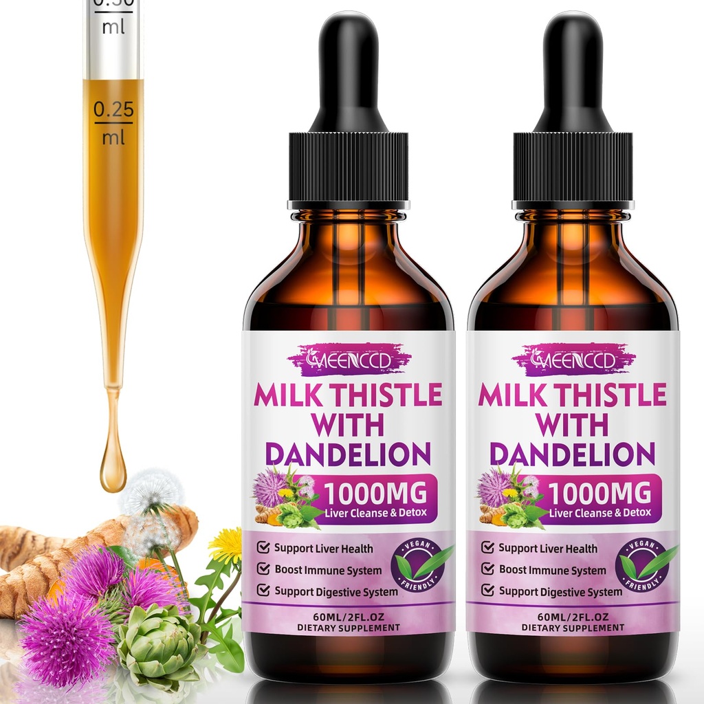 2 pacchetti di latte Thistle Liquid Drops - fegato Cleanse Detox & Riparazione - 1000mg Milk Thistle Supplemento per il supporto del fegato, Silymarin Liver Supplement per la salute del fegato, Vegan, Non-GMO, 4 Fl Oz