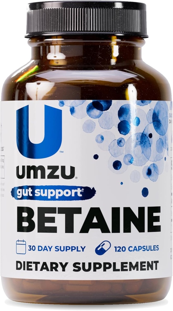 UMZU Betaine HCl Supplemento | Supporto digestivo, Comfort gastrico, Assorbimento nutriente e supporto cardiovascolare | Digestione naturale & Gut Health Aid (120 capsule)