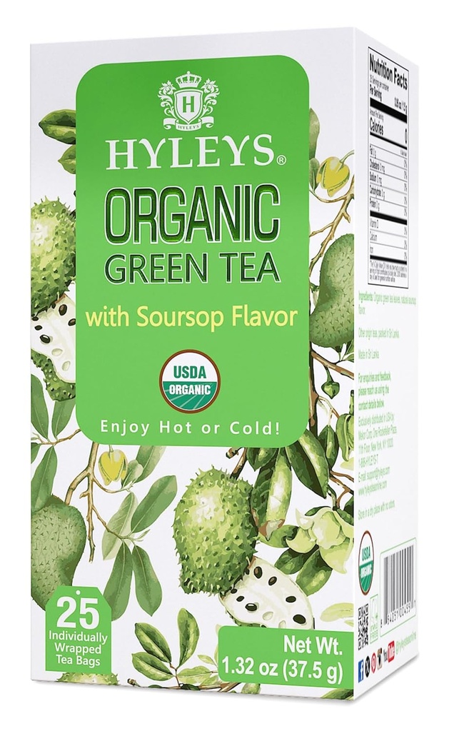 Hyleys Organic Green Tea Soursop Flavor - 25 sacchetti di tè - (12 Pack - 300 sacchetti di tè totale) - Graviola Guanabana Tea