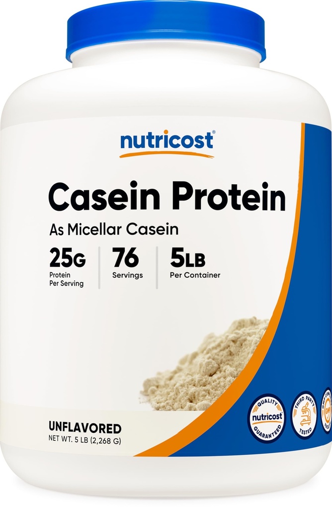 Nutricost Casein Protein Powder 5lb - Micellar Casein, Non OGM, Gluten Free (Unflavored)