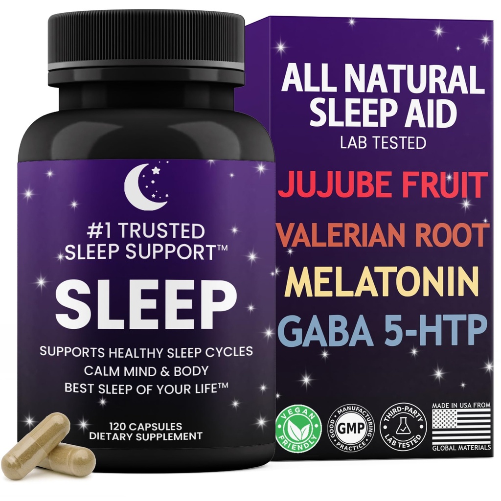 Aiuti naturali per il sonno per gli adulti רBest Sleep of Your LifeŸValerian Rootshaw ר5-HTP רMelatonin ר120 Non-Habit Forming Capsule רLab Tested