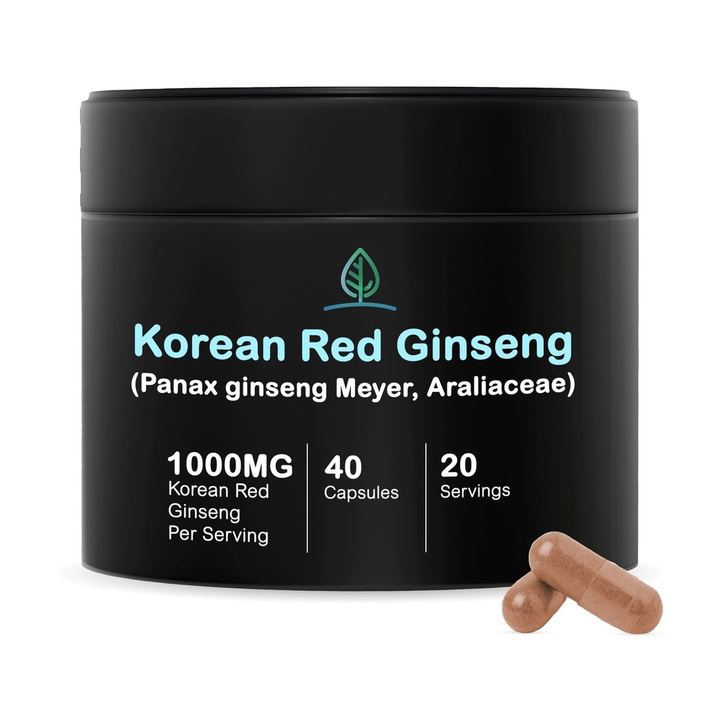Holistic Bin Coreano Rosso Ginseng Capsule Pure Panax Ginseng Supplemento | Vegan, Gluten Free, Non OGM, No Fillers | Rich in Ginsenosides (40 capsule)