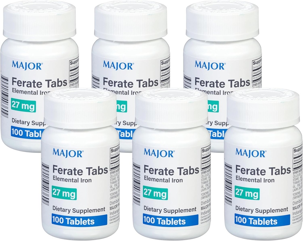 Principali 27 mg Ferate Tabs - Ferrous Gluconate Elemental Iron Dietary Supplement - 100 Count (6 Pack)