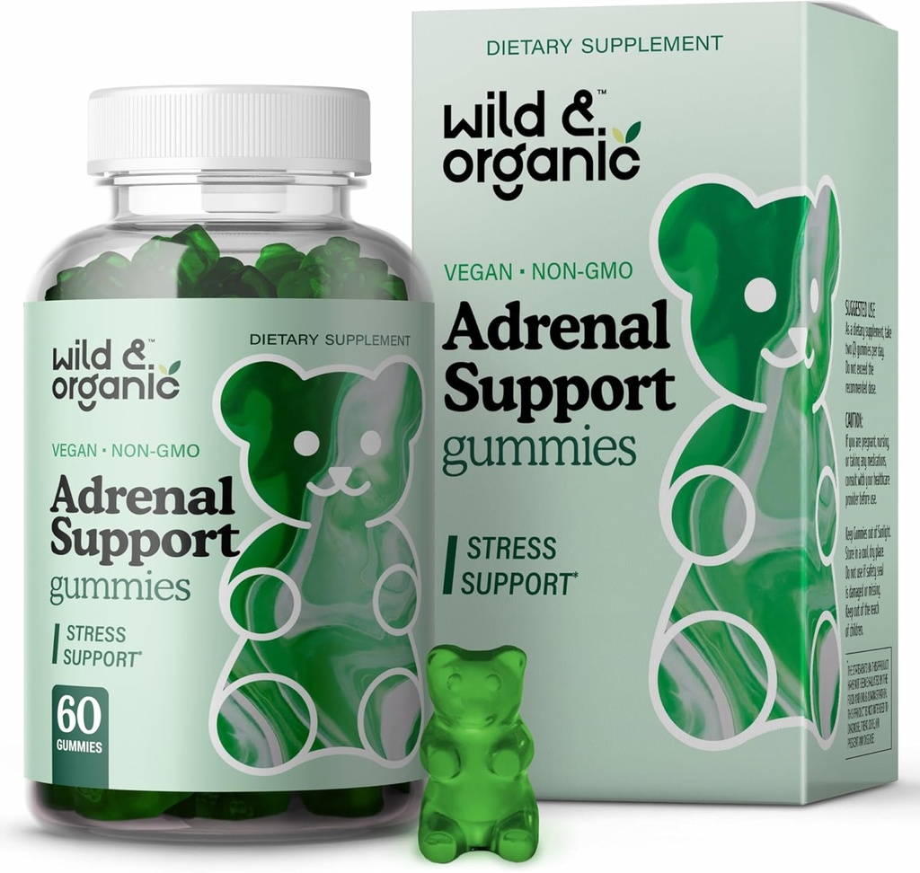 Gummie di sostegno surrenale selvatico e organico - Integratori di supporto surrenale puro per le donne e gli uomini con radice di Ashwagandha & Rhodiola Rosea - 60