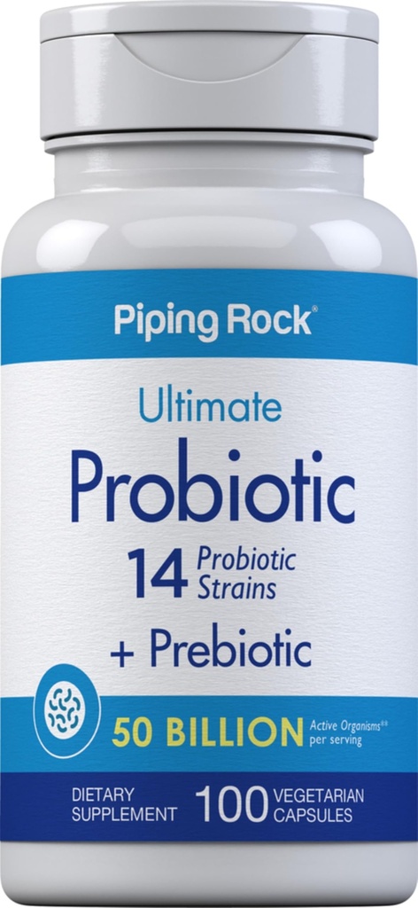 Piping Rock Probiotico e Prebiotico per le donne e gli uomini | 50 miliardi di CFU | 100 capsule | Ultimate 14 Strain Supplemento | Vegetariano, Non OGM, Gluten Free