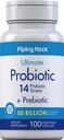 Piping Rock Probiotico e Prebiotico per le donne e gli uomini | 50 miliardi di CFU | 100 capsule | Ultimate 14 Strain Supplemento | Vegetariano, Non OGM, Gluten Free