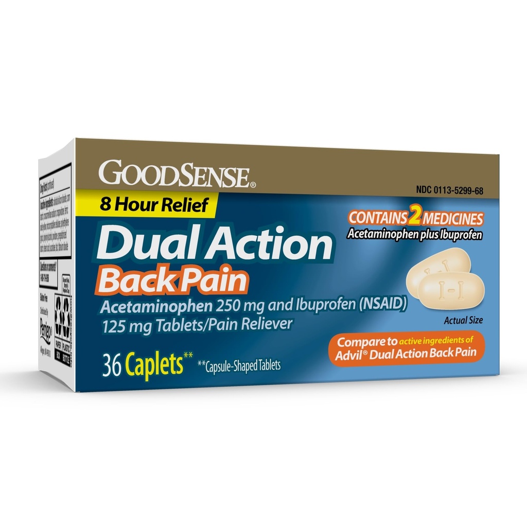 GoodSense Dual Action Acetaminophen e Ibuprofen (NSAID) Compresse, 250 mg/125 mg, Dolore posteriore, 36 Conte
