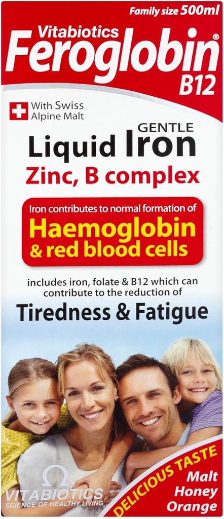 6 unità (Bulk Pack) Vitabiotics Feroglobin B12 Gentle Liquid Iron, Zinco, Minerali & Vitamina B Complex 500ml