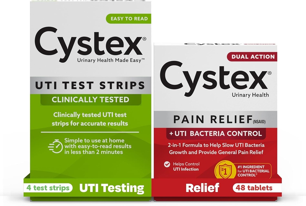 Cistex infezione del tratto urinario (UTI) strisce di prova + sollievo del dolore: 4 strisce di prova & 48 capsule medicina del sollievo del dolore