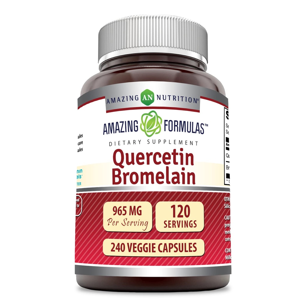 Incredibile Nutrition Quercetin 800 Mg con Bromelain 165 Mg Veggie Capsule Supplemento | Non-GMO | Gluten Free | Made in USA | Adatto per vegetariani (240 Conte)