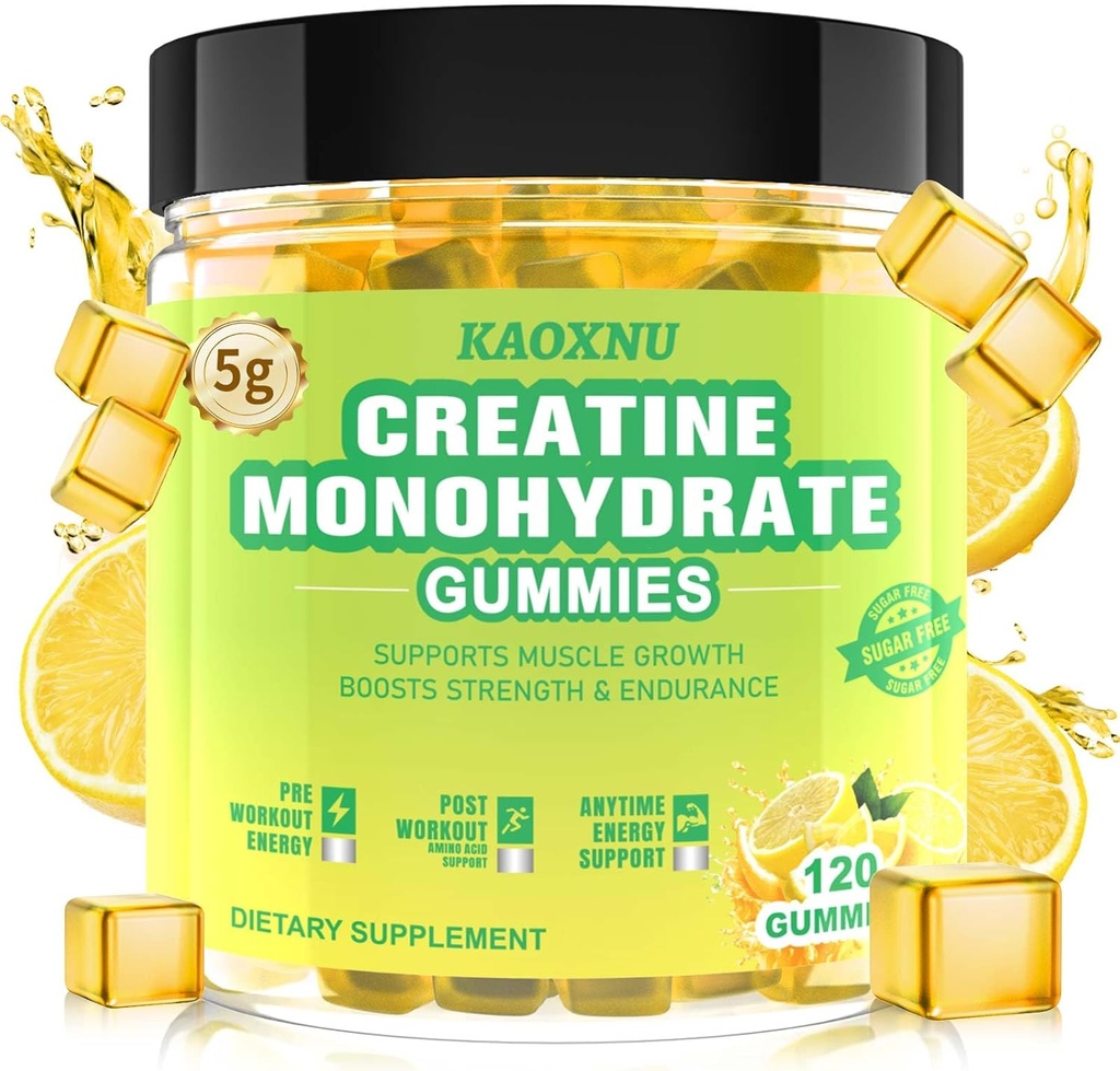 Creatina Monoidrato Gummies 5600mg per uomini e donne, 120 CT Chewable Creatine Gummies per il supporto muscolare, Energy Boost, 5.6g di Creatina Monoidrato per porzione - Sugar Free, Vegan (Lemon Flavor)