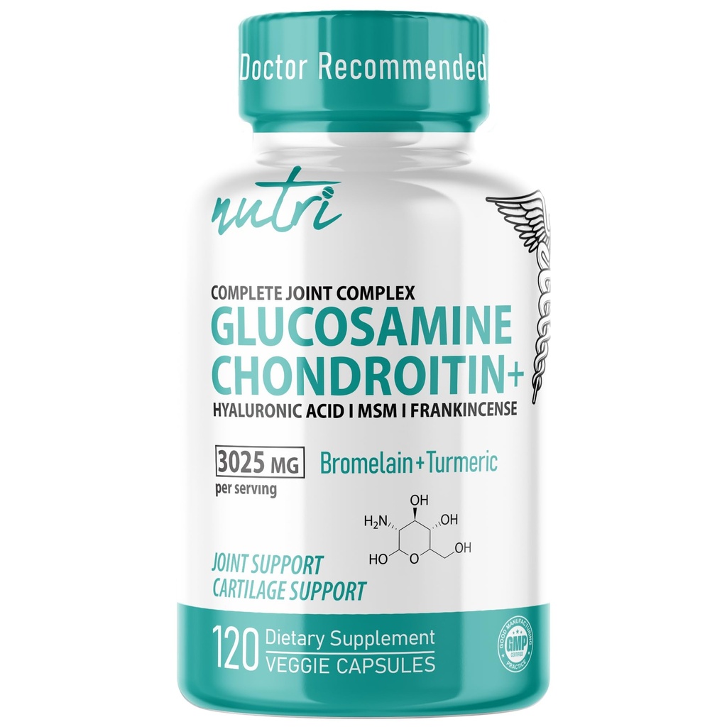 Fusioni naturali Glucosamina Condroitin MSM Turmeric Boswellia - Integratore di supporto congiunto - 120 capsule - Capsule sulfate condroitina - con acido ialuronico - Supporta Bones sano