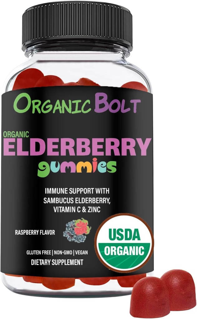 USDA Organic Elderberry Gummies - Elevata potenza 150mg Organic Elderberry Gummies for Adults & Kids with Vitamin C & Zinc - Supporto Immune Gummies - Vegan, Gelatin & Gluten Free - 60 Count