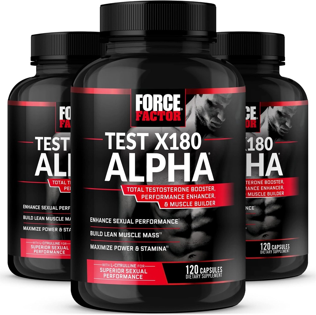 Force Factor Test X180 Alpha, Testosterone Booster per gli uomini, supplemento di testosterone con L-Citrulline per aiutare a costruire il muscolo e la forza, aumentare l'ossido nitrico per le prestazioni, 120 conteggio (pacchetto di 3)