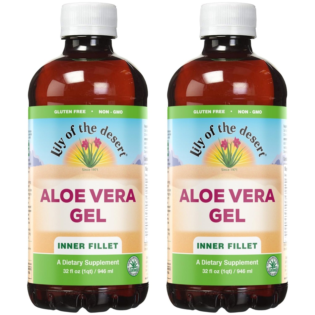 Lily Of The Desert Aloe Vera Gel - Inner Fillet Thicker Consistency Aloe Vera Bere con Vitamine Naturali, Enzimi Digestivi per Salute Gut, Rilievo di Stomach, Benessere, Pelle di Glowing, 32 Oz (Pack of 2)