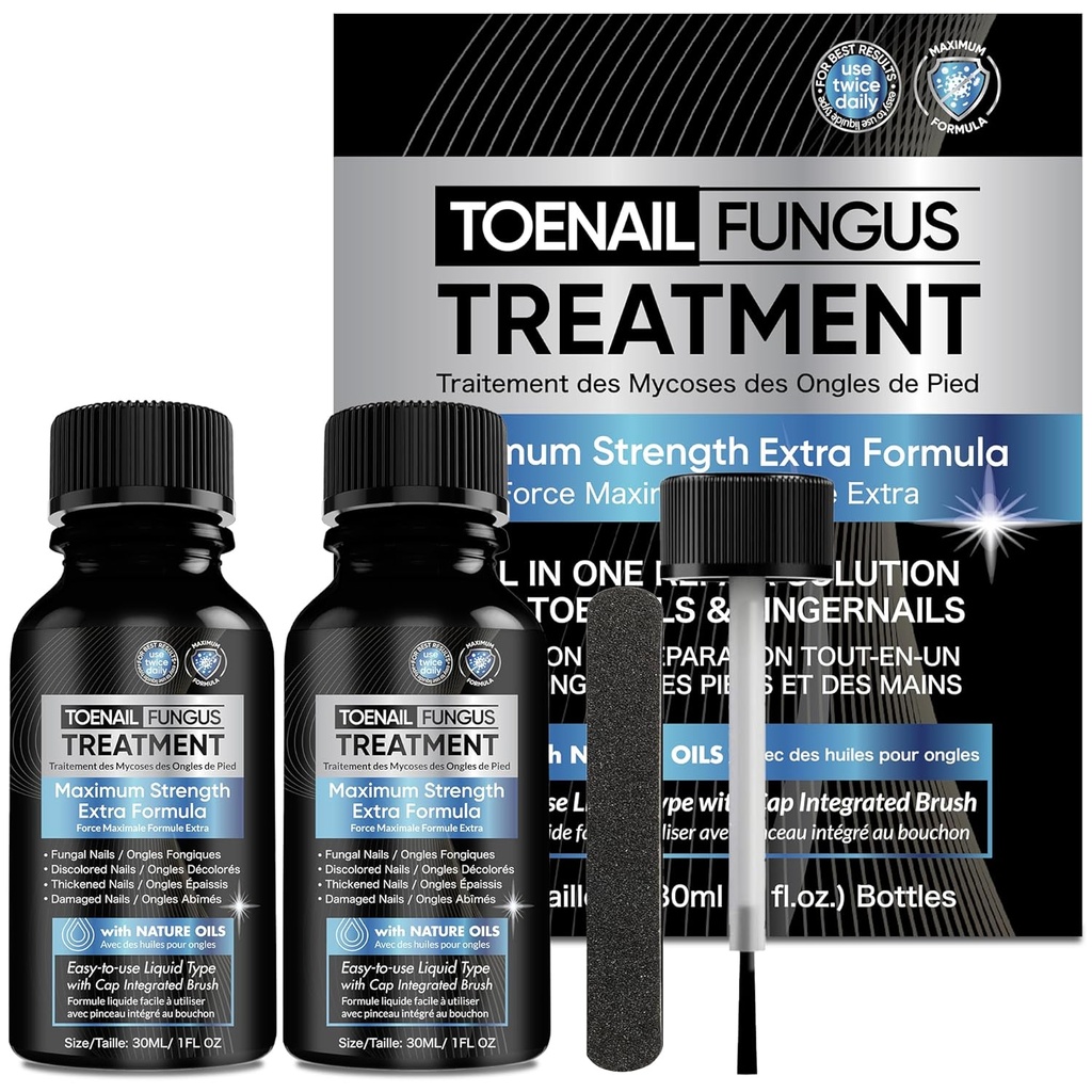 Toenail Fungus Trattamento Extra Forza 2pcs x 30ml, Fungus Trattamento Unghie, Nail Fungus Trattamento per Toenail, Toe Nail Fungus Trattamento Extra Forza per Unghie Damaged e Scolorazione.
