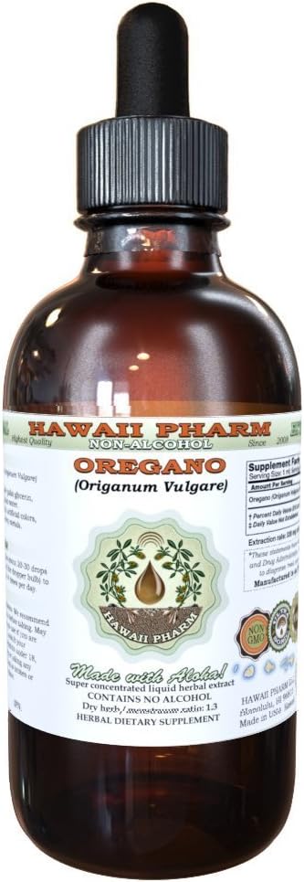 Estratto di liquido senza alcool di origano, origano organico (Origanum vulgare) Dried Leaf Glycerite Natural Herbal Supplement, Hawaii Pharm, USA 4 fl.oz
