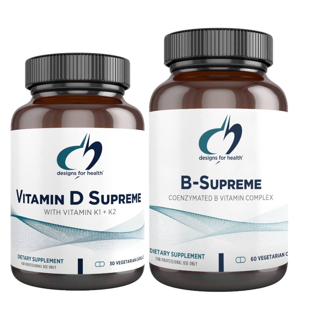 Design per la salute Vitamina D Supreme + B-Supreme Essentials Duo - 5000 IU Vitamin D3 + Vitamina K, Active B Complex (2 Prodotto Set)