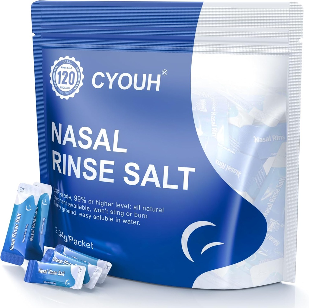 120PCS Saline Packets Sinus Nasal Rinse per Neti Pot, Individualmente Wrapped 2.34G Nasal Wash Irrigation System Nose Cleaner Saline Refill Packets