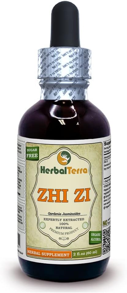 Zhi Zi, Gardenia (Gardenia Jasminoides) Tintura, Estratto di liquido di frutta secca organico (Nome: HerbalTerra, Proudly Made in USA) 2 fl.oz (60 ml)