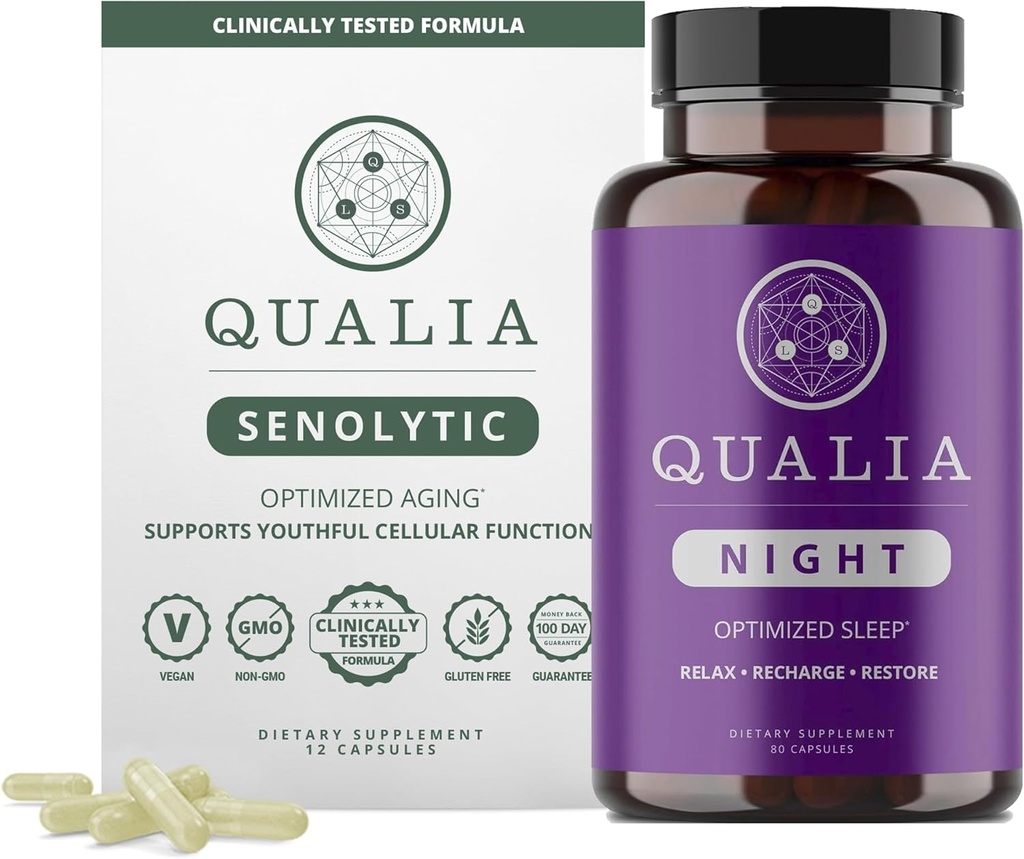 Qualia Scienze della Vita Bundle Qualia Notte & Qualia Senolitica, Integratori di Scienza-Backed per il sonno profondo e la riparazione ottimale delle cellule